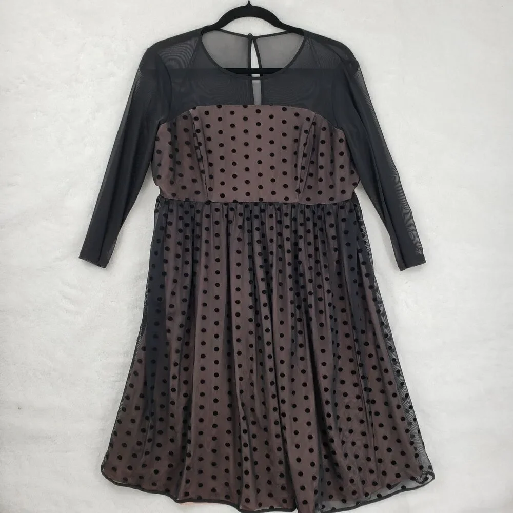 Motherhood Maternity Dress Womens Medium Polka Dot Mesh Overlay Long Sleeve